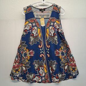 Suzanne Betro Flowing Sleeveless Scarf Print  Women's XL Blouse